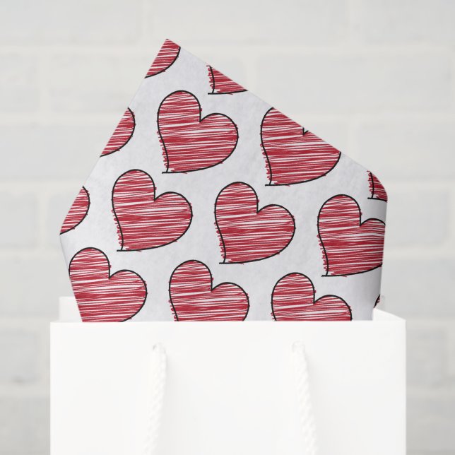Papel De Seda Red Scribble Heart Pattern Hand Drawn Minimalist (Bolsa de regalo)