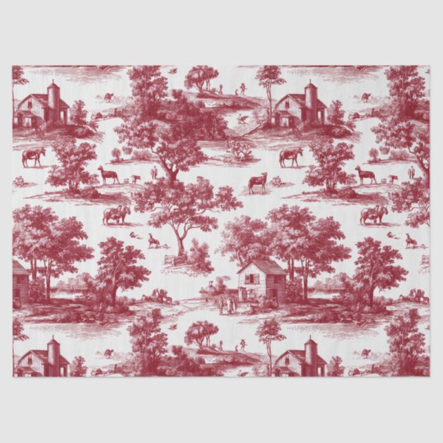 Papel De Seda Red Toile Countryside Scene (6) (Anverso)