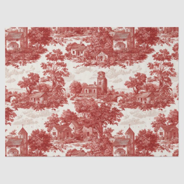 Papel De Seda Red Toile Countryside Scene (8) (Anverso)