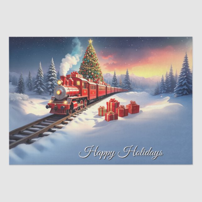 Papel De Seda Red Train Christmas Tree Holiday Tissue Paper (Anverso)