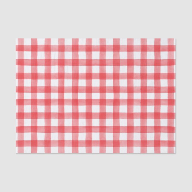 Papel De Seda Red Watercolor Dots Gingham (Anverso)