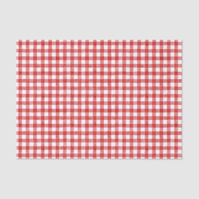 Papel De Seda Red Watercolor Gingham Tissue Paper (Anverso)