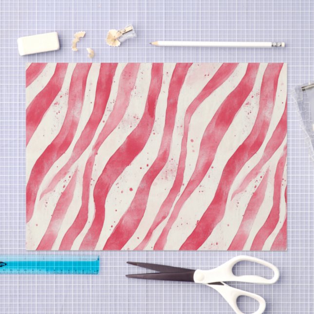 Papel De Seda Red White Candy Cane Stripes Christmas (Artesanía)
