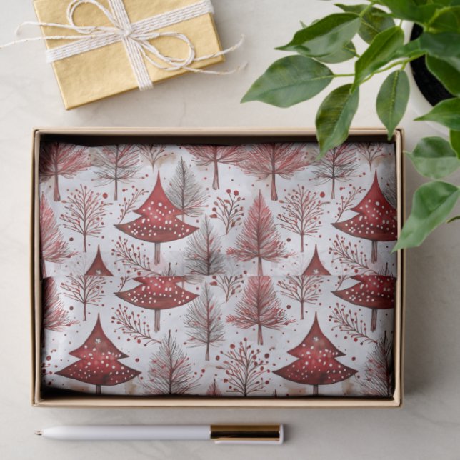 Papel De Seda Red White Christmas Tree Pattern#4 ID1009 (Regalo )