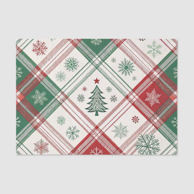 PAPEL DE SEDA RED WHITE GREEN CHRISTMAS PLAID PATTERN (Anverso)