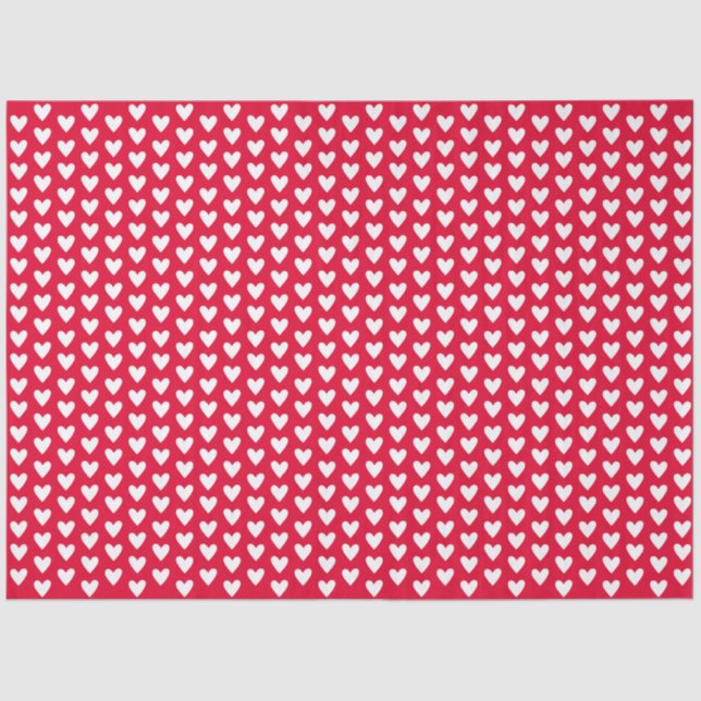 Papel De Seda Red With White Tiny Doodle Love Hearts (Anverso)