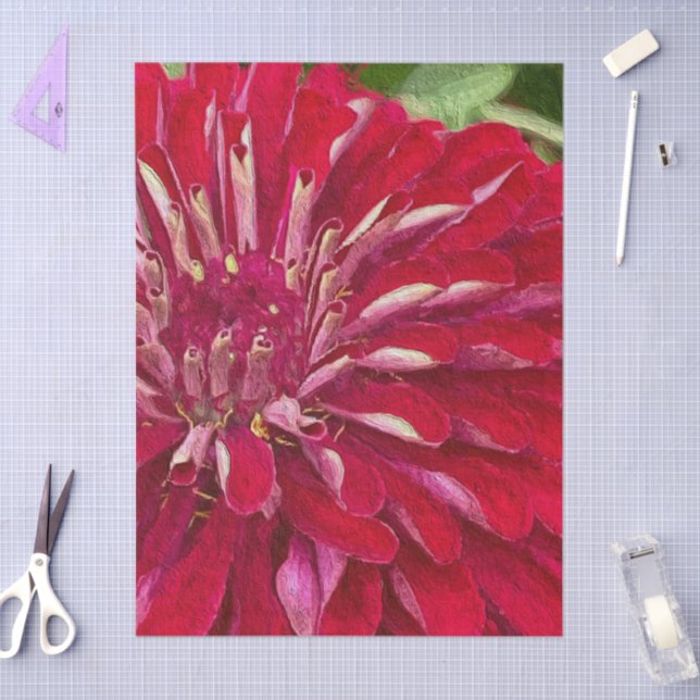 Papel De Seda Red Zinnias Flowers (Artesanía)