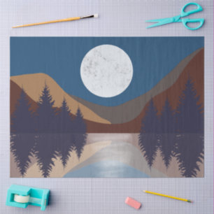 Papel De Seda Reflexión de la luna del bosque del paisaje del ab