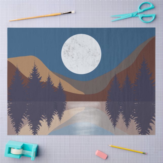 Papel De Seda Reflexión de la luna del bosque del paisaje del ab (Artesanía)
