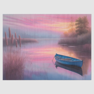 Papel De Seda Reflexión sobre los cielos rosados de un barco azu