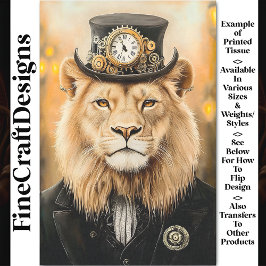 Papel De Seda Regal Victorian Steampunk Lion Black AB8 Desconexi