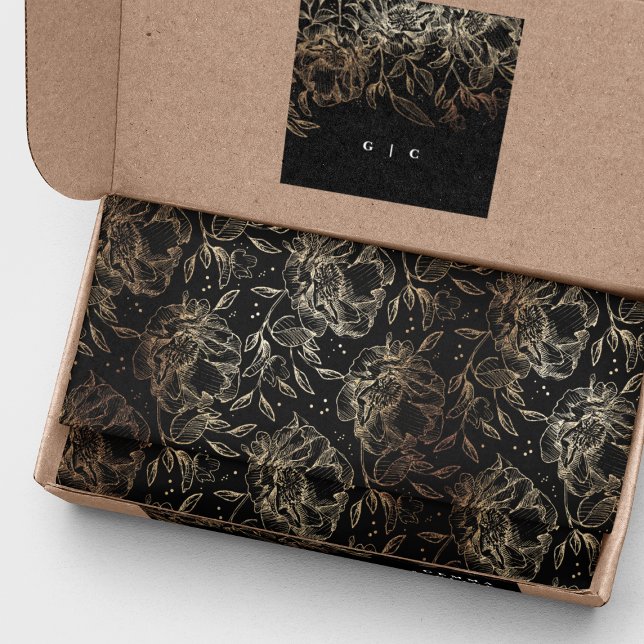 Papel De Seda Regalo Boda de Black Gold Faux Elegant Florals (Subido por el creador)