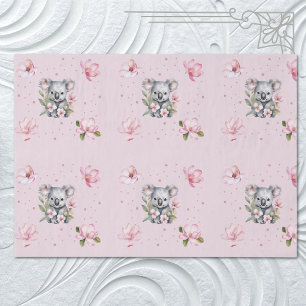 Papel De Seda Regalo de acuarela de koala de magnolia rosa