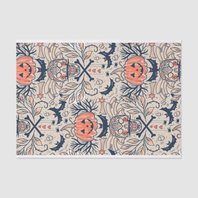 Papel De Seda Regalo de Fiesta de calabaza floral de calavera de (Anverso)