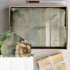 Papel De Seda Regalo de flor de oro de rayas verdes de sabio
