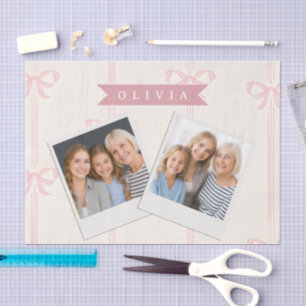 Papel De Seda Regalo de nombre de lazo rosa personalizado Elegan