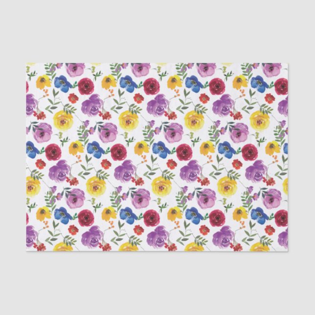 Papel De Seda Regalo floral de acuarela brillante y audaz (Anverso)