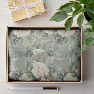 Papel De Seda Regalo floral verde de salvia blanca
