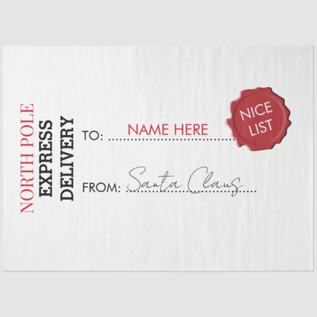 Papel De Seda Regalo oficial de Santa Claus presente desde el Po (Anverso)