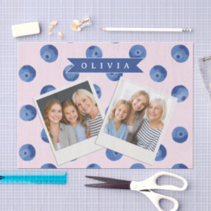 Papel De Seda Regalo Personalizado de Acuarela de Arándanos Azul