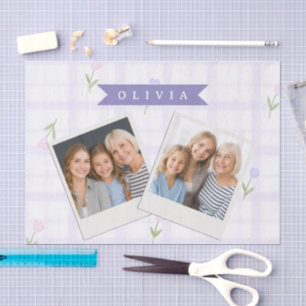 Papel De Seda Regalo Personalizado de Nombre Floral con Cuadros 