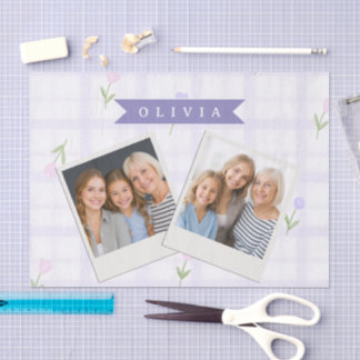 Papel De Seda Regalo Personalizado de Nombre Floral con Cuadros