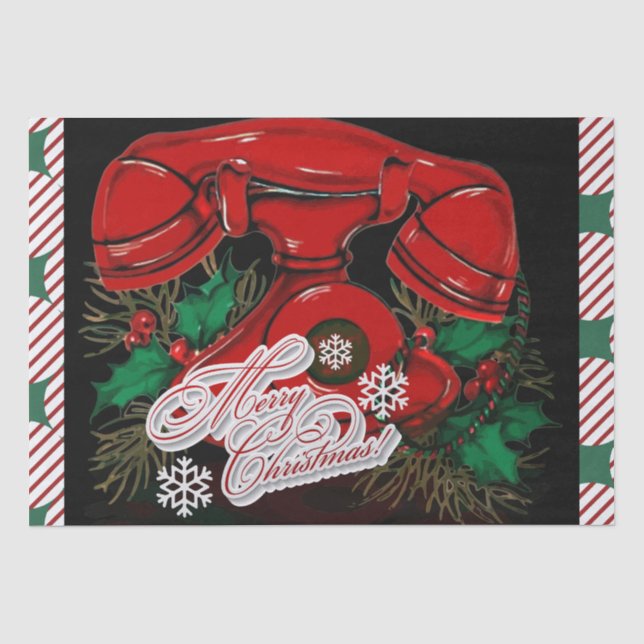 Papel De Seda Regalo telefónico de Navidades rojos antiguos (Anverso)
