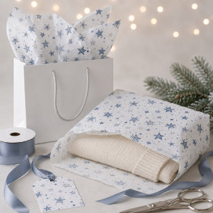 Papel De Seda Regalos de vacaciones de estrellas azules y platea