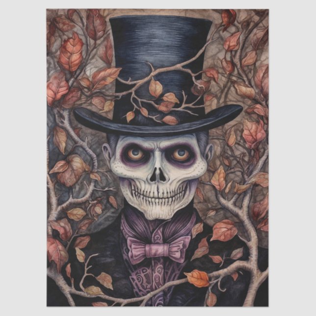 Papel De Seda Regency Skeleton Gentleman Halloween Decoupage (Anverso)
