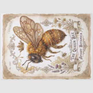 Papel De Seda Reina Abeja Embellada Decoupage Botánico