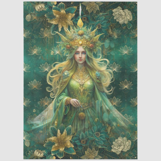 Papel De Seda Reina de bosque esmeralda de fantasía decoupage (Anverso)