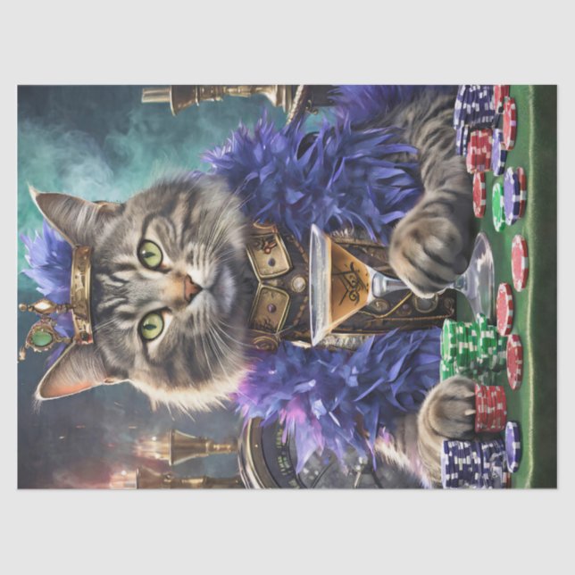 Papel De Seda Reina de la mesa, cartas de juego de gatos (Anverso)