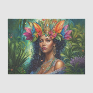 Papel De Seda Reina de la selva retrato afroamericana tropical