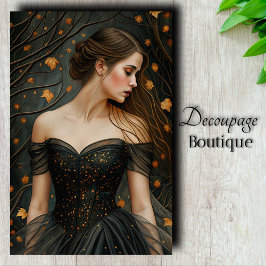 Papel De Seda Reina de Otoño Vestido Negro Elegante Decoupage