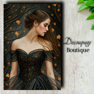 Papel De Seda Reina de Otoño Vestido Negro Elegante Decoupage