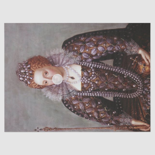 Papel De Seda Reina Isabel I soplando chicle blanco (Anverso)