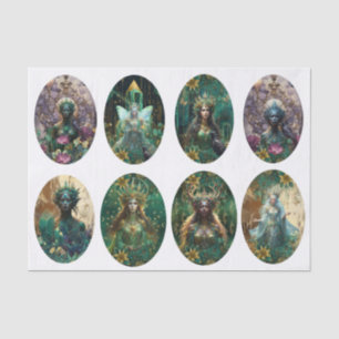 Papel De Seda Reinas de Esmeralda Fantasía del Bosque Decoupage