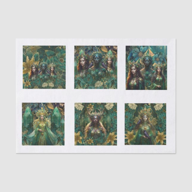 Papel De Seda Reinas Esmeralda de Fantasía del Bosque Decoupage (Anverso)