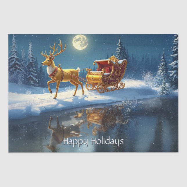 Papel De Seda Reindeer Christmas Sleigh Holiday (Anverso)