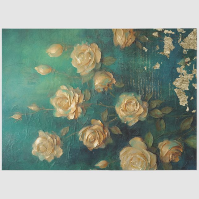 Papel De Seda Relieve metalizado de oro de rosas amarillas ingle (Anverso)