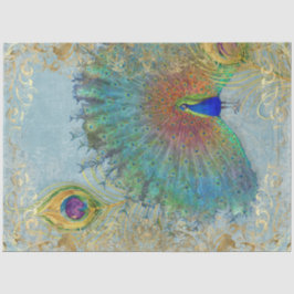 Papel De Seda Relieve metalizado dorado de pavo real Desplazamie