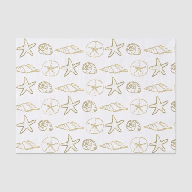 Papel De Seda Relieve metalizado dorado Mirar conchas marinas Mo (Anverso)