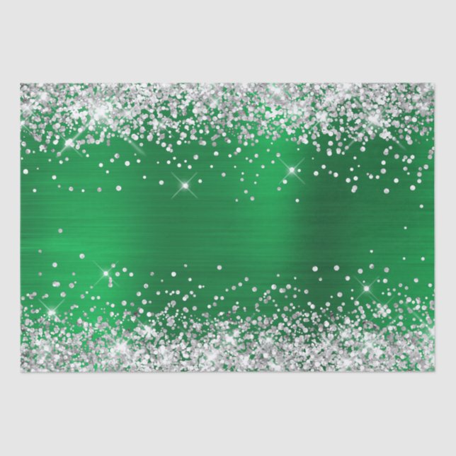 Papel De Seda Relieve metalizado Ombre Verde Brillante Purpurina (Anverso)