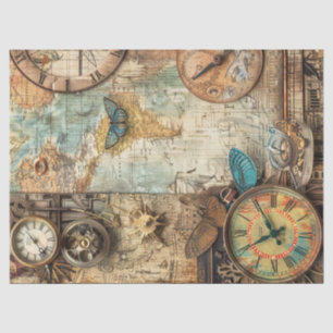 Papel De Seda Reloj de Efímera Steampunk Mapa Engranajes Decoupa