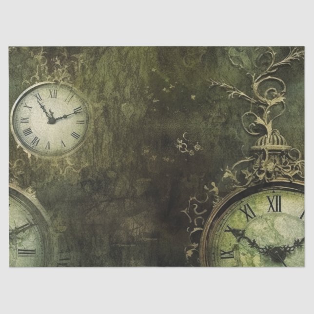 Papel De Seda Reloj de Steampunk Rústico Esmeralda Verde (9) (Anverso)