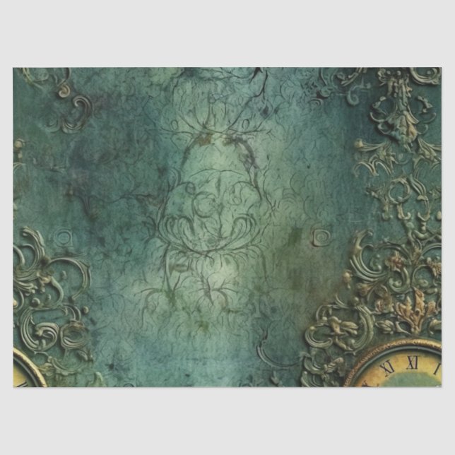 Papel De Seda Reloj de vapor antiguo esmeralda oscuro (Anverso)