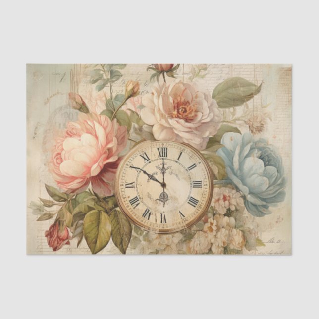 Papel De Seda Reloj floral de Shabby Chic Vintage Rubor Rosas az (Anverso)