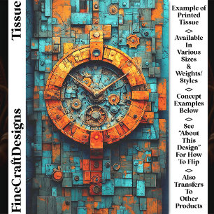 Papel De Seda Reloj Steampunk de Turquesa y Naranja CZ1 Decoupag