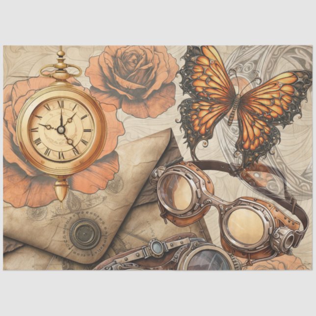 Papel De Seda Reloj Steampunk | Monarca | Victoriano | Goggles (Anverso)