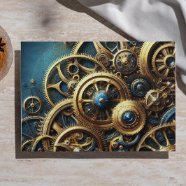 Papel De Seda Relojería Steampunk Dorado y Turquesa